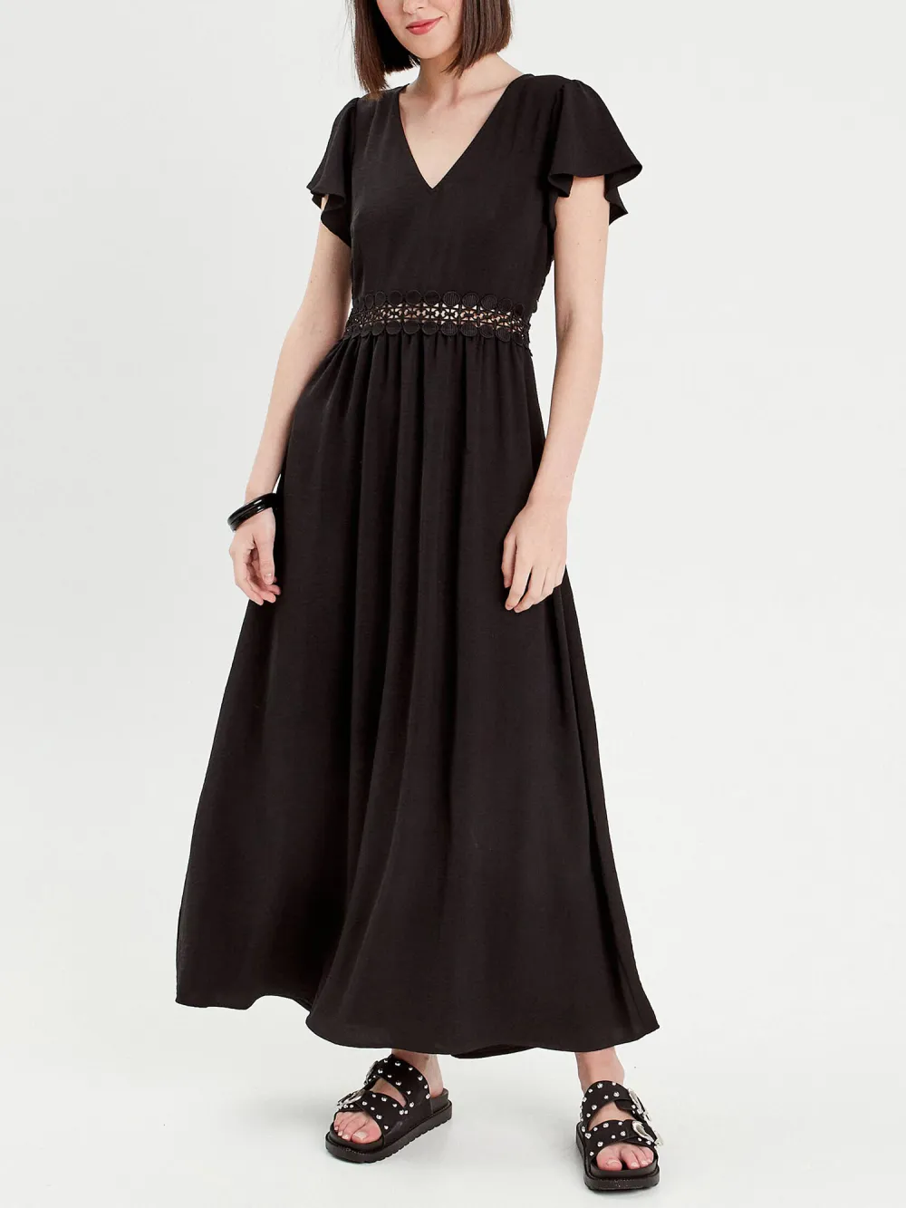 Robe longue évasée dos nu noir femme