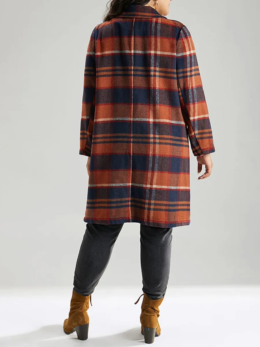 Brown ladies elegant plaid trench coat tweed coat