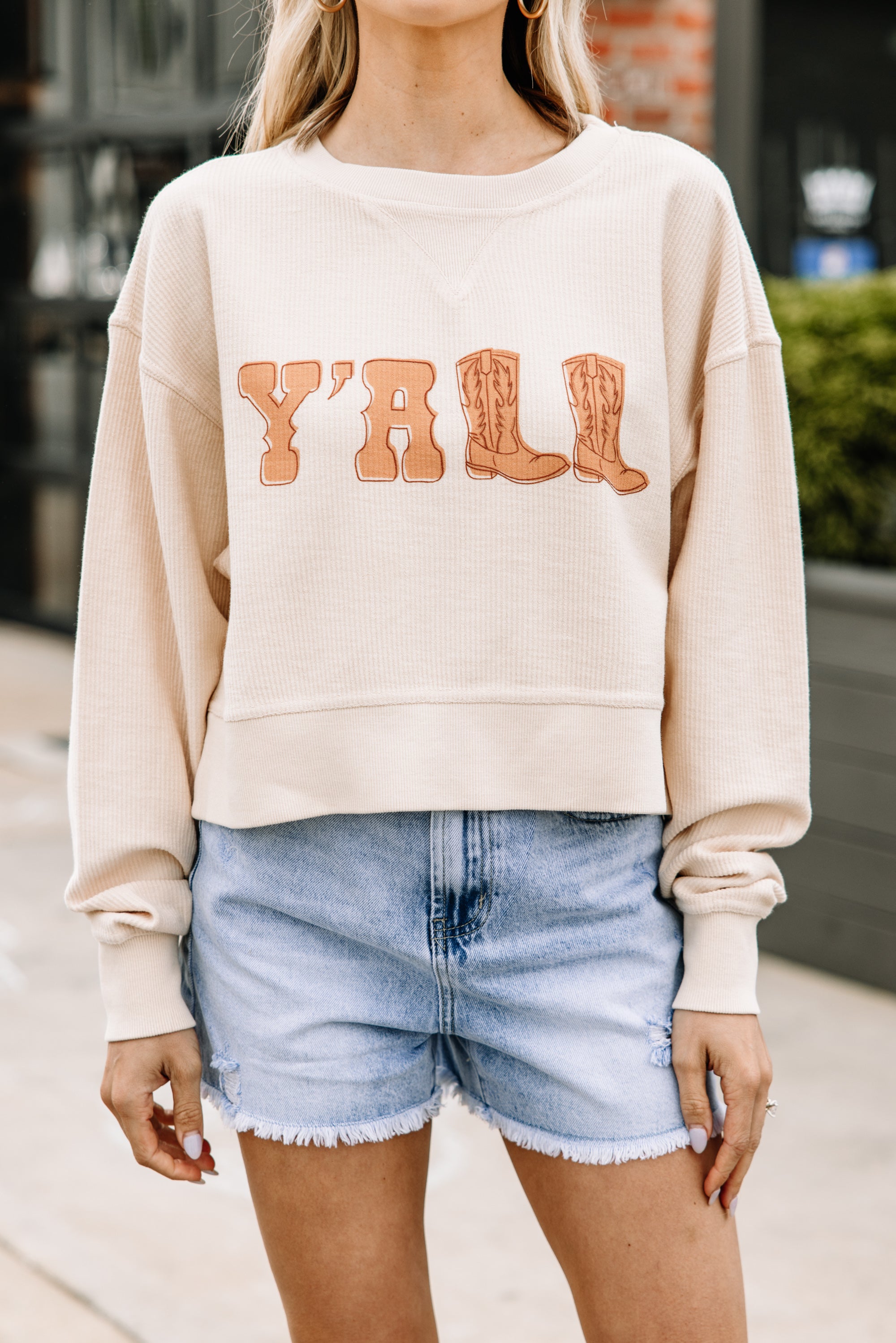 Y'all Natural Graphic Cropped Sweatshirt