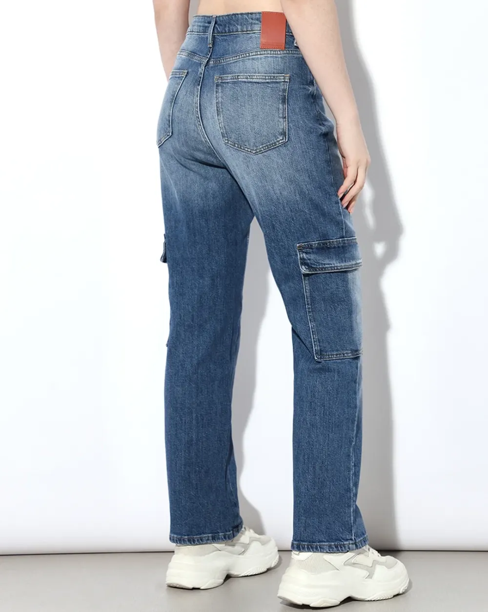 Blue High Rise Cargo Jeans