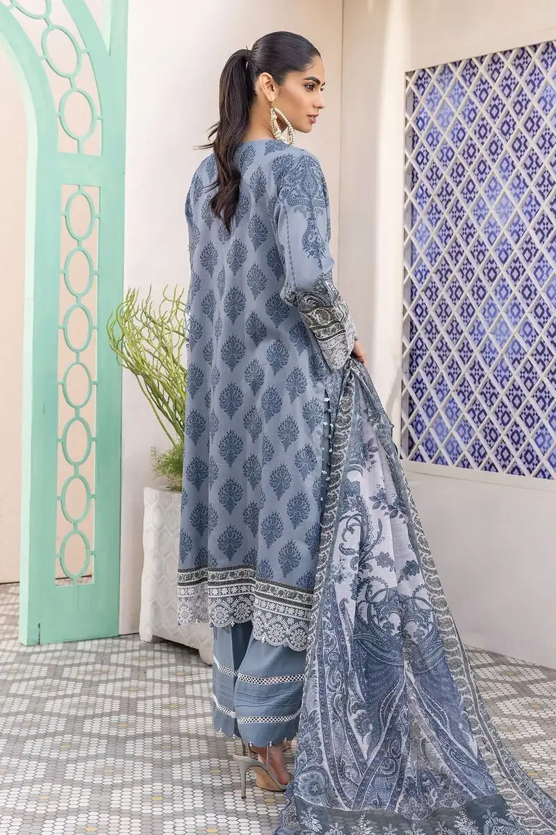 3 Piece Kurta Embroidered | Dupatta& Bottom & Tops | Color gray blue