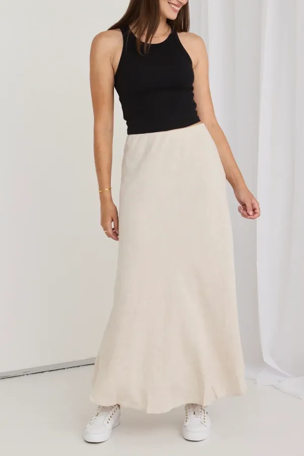 Lagos Natural Linen Floaty Bias Cut Maxi Skirt