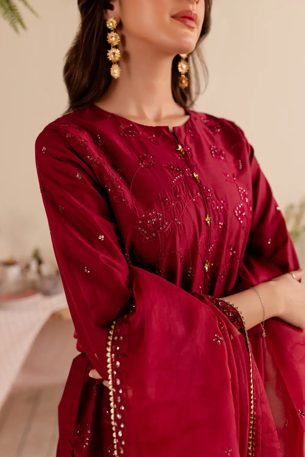 Cherry Gold 3Pc - Embroidered Lawn Dress