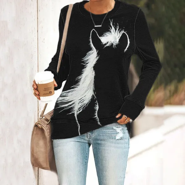 Vintage Western Horse Silhouette Print Sweatshirt