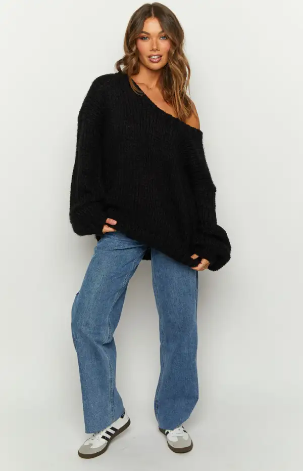 Delvey Black Chunky Knit Sweater