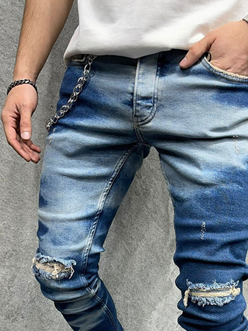 Bleached Chain Perforated Jeans