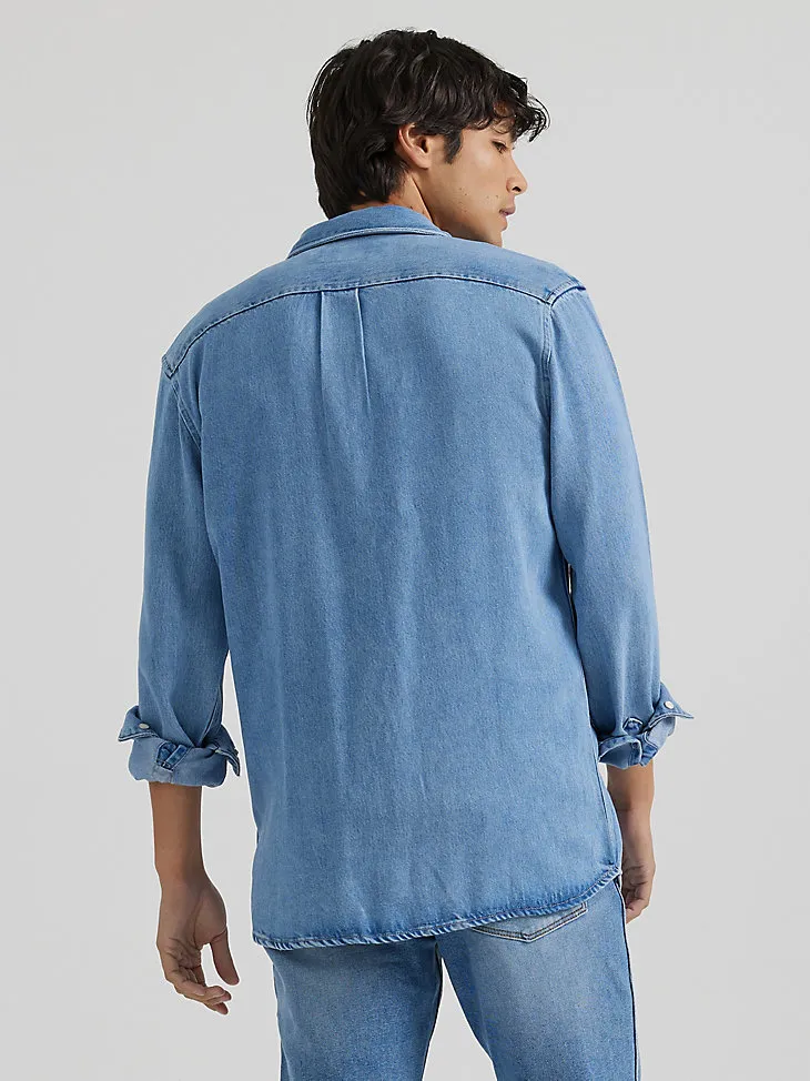 MEN'S POCKET FRONT DENIM SHIRT IN LIGHT STONE