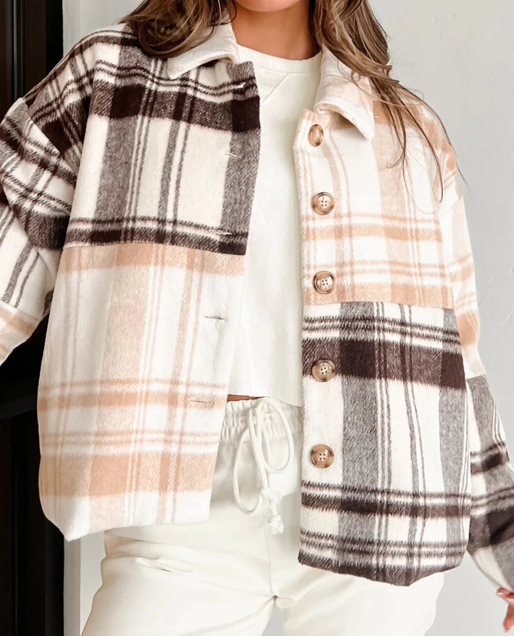 Autumn Harvest Mixed Plaid Oversized Jacket