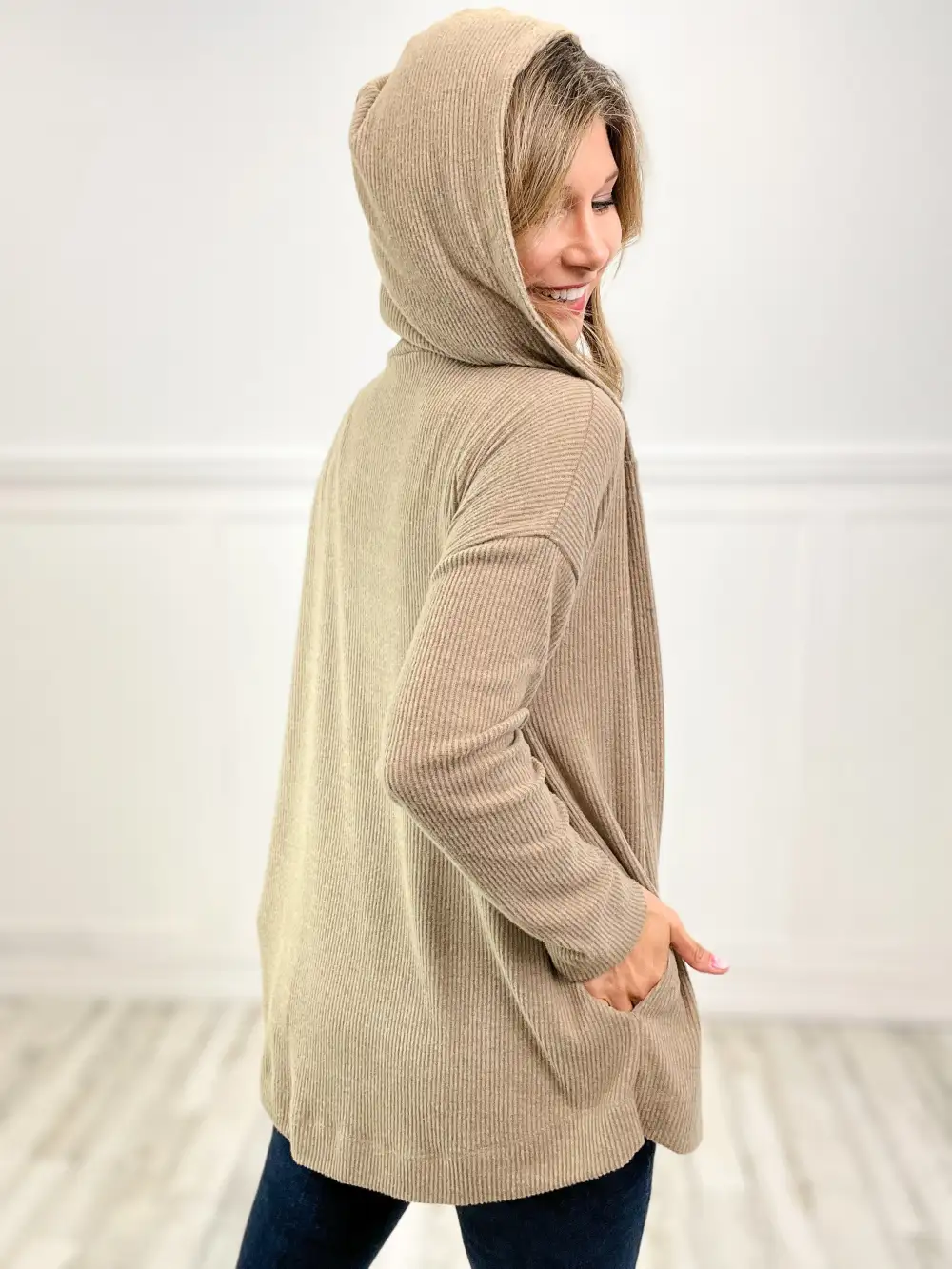 Soft Cashmere Rib Duster Cardigan with a Hood