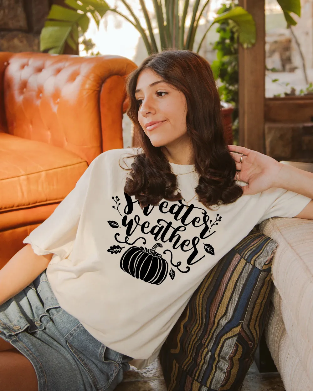 Women's Pumpkin Letter Printed T-shirt