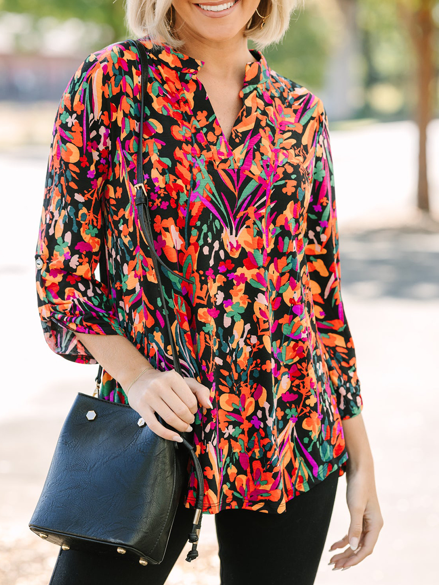 Black floral casual blouse