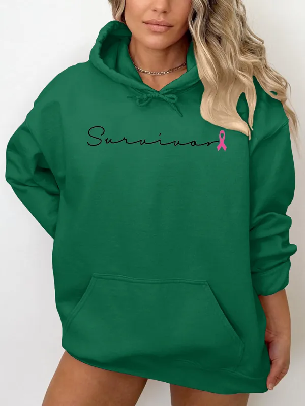 Women's Pink Ribbon Letter Print Hoodie