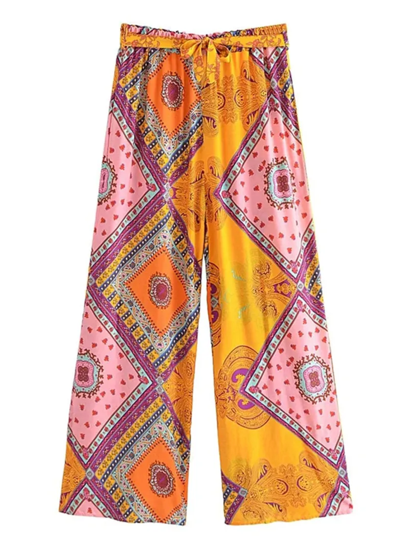 Orange printed loose pants