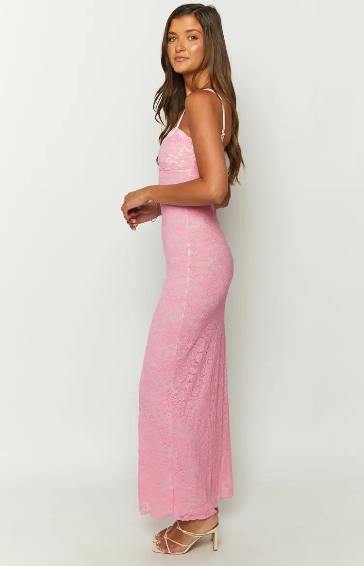 Kata Pink Lace Maxi Dress