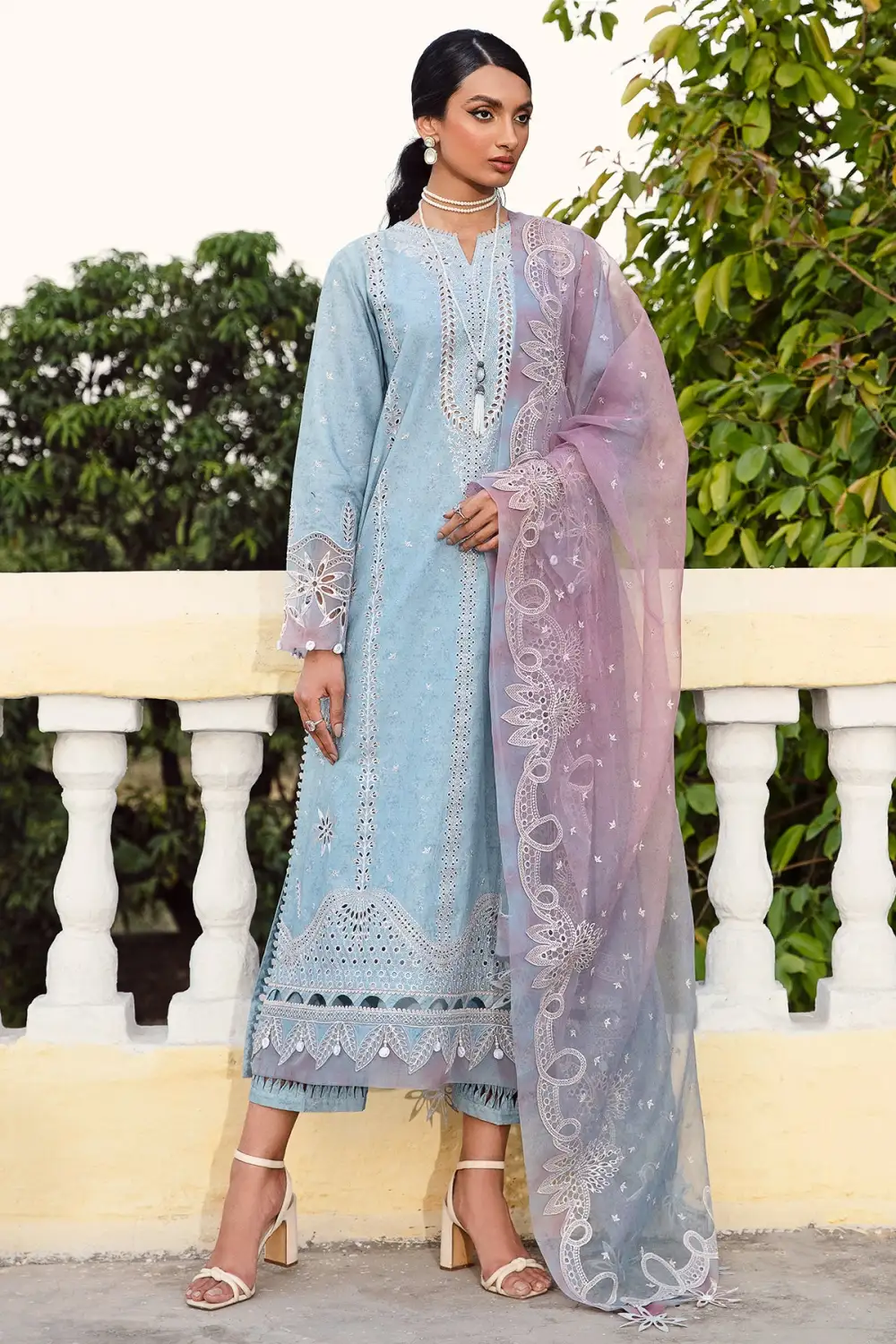 Powder Blue Embroidered Lawn