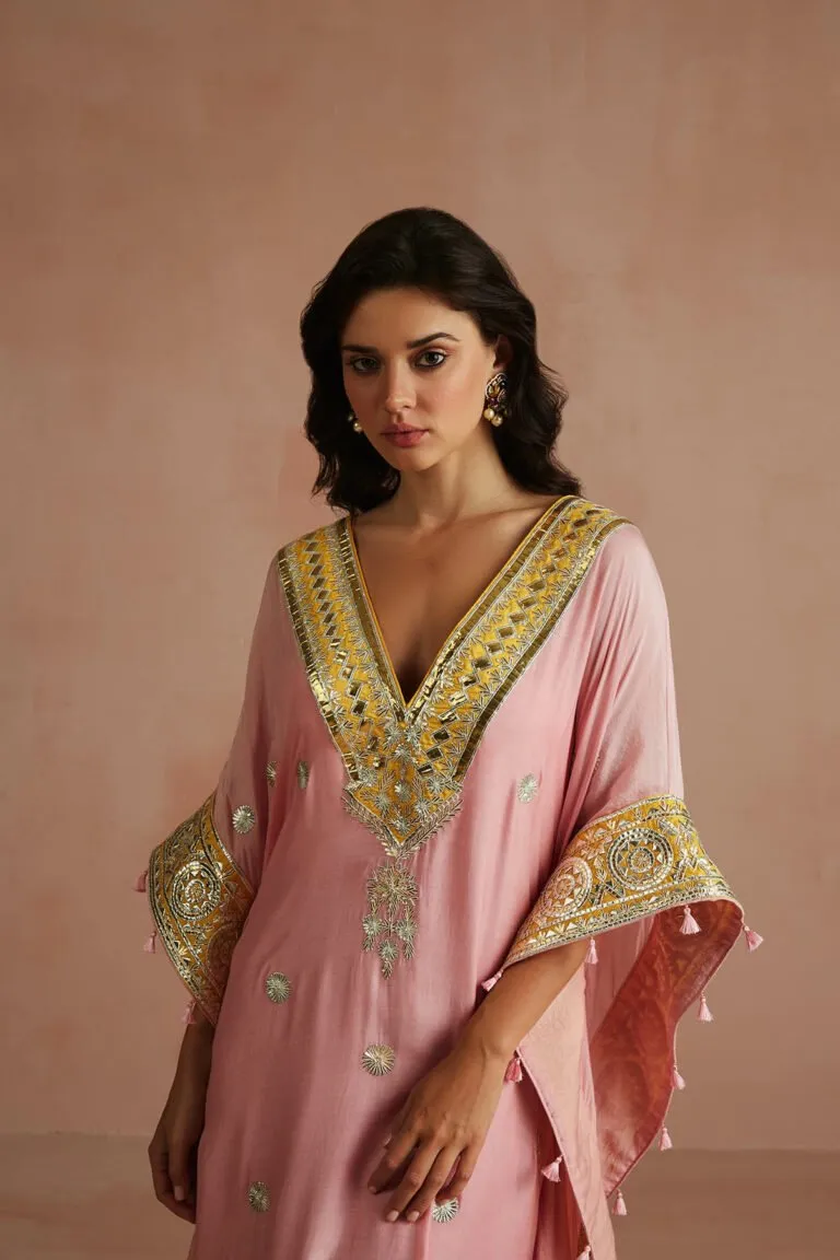 Blush Pink Gota Embroidered Kaftan