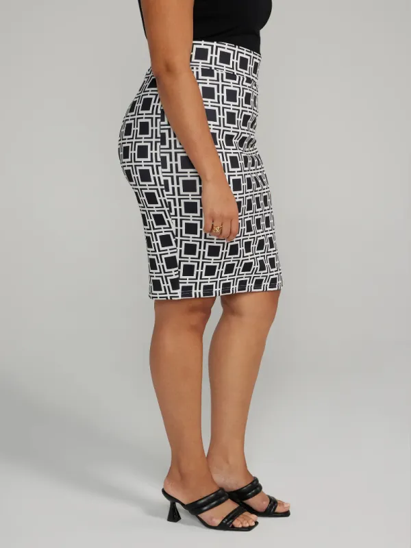 Windowpane Print Pencil Skirt