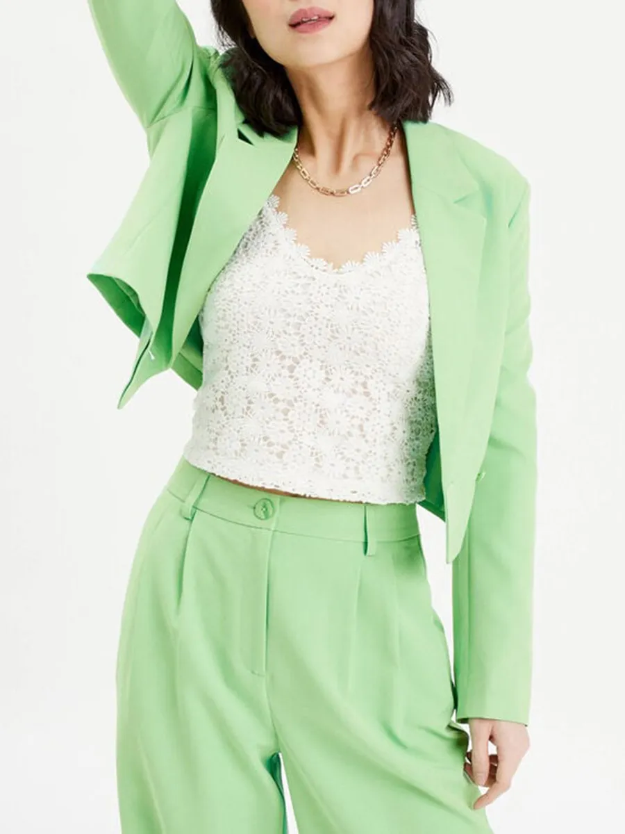 Veste blazer droite courte vert femme