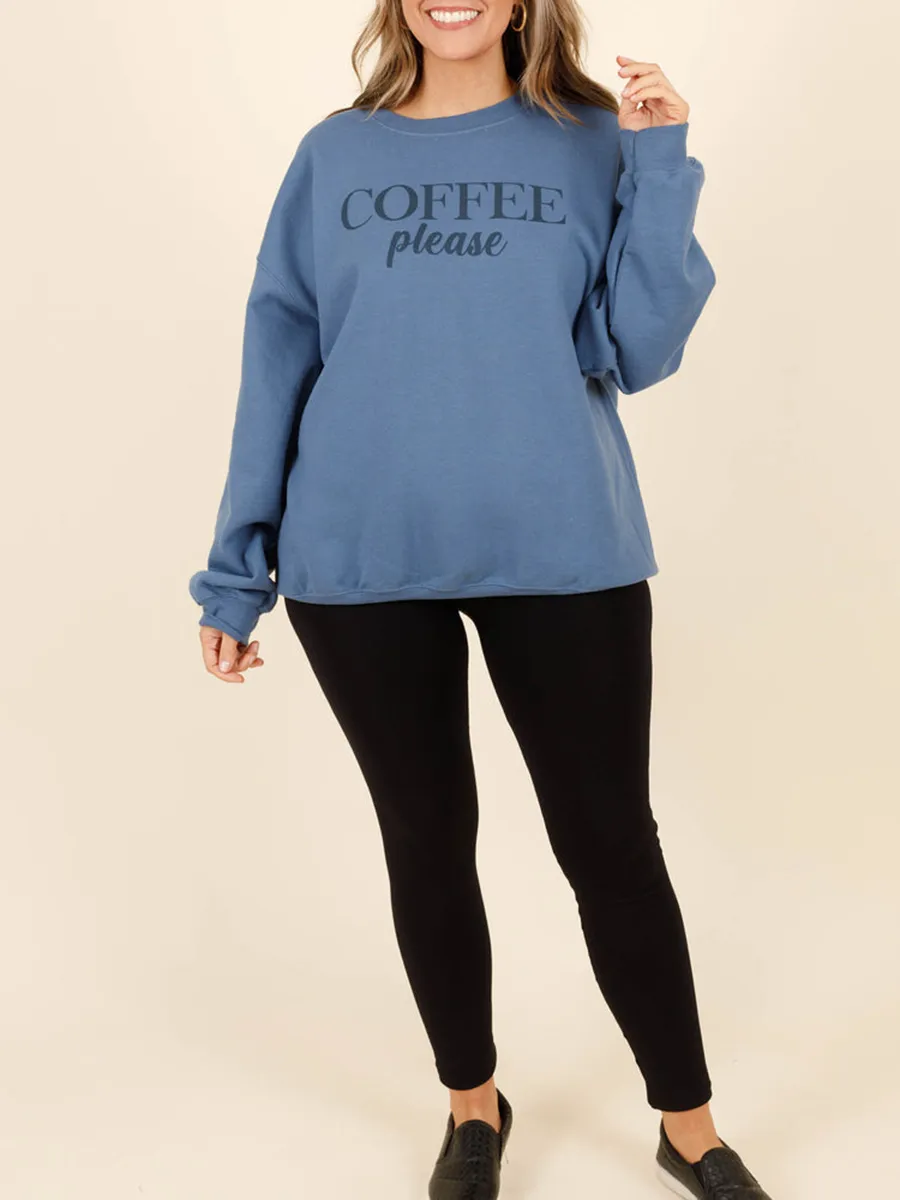 Letter printed blue loose fitting hoodie