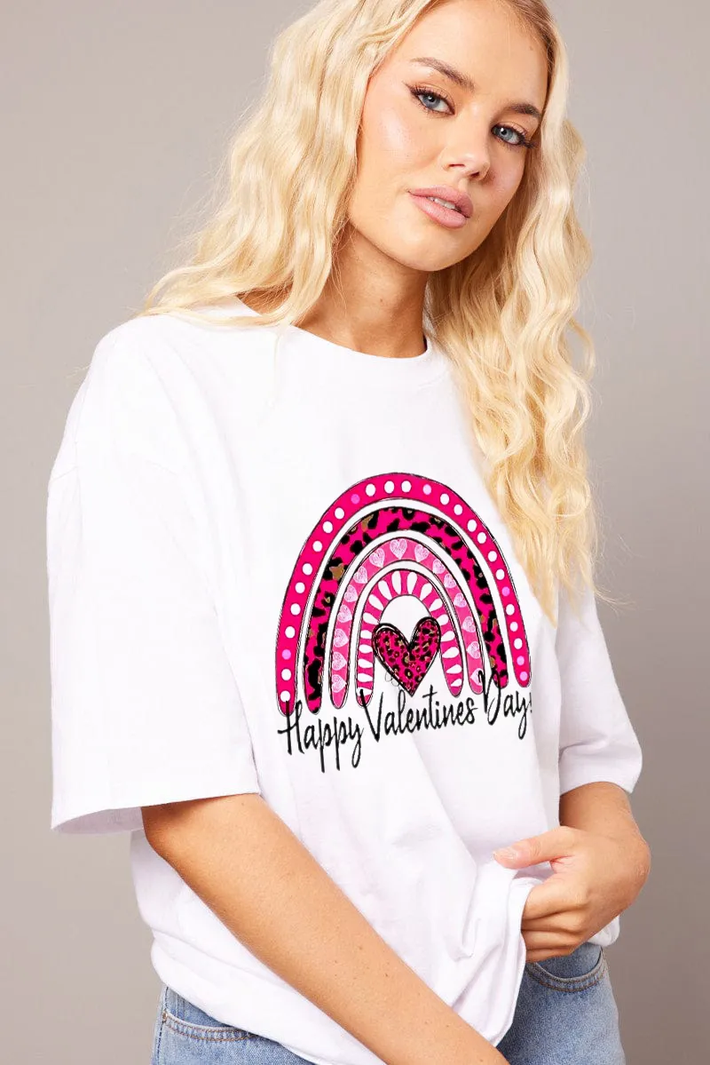 Women's heart-shaped letter printed T-shirt