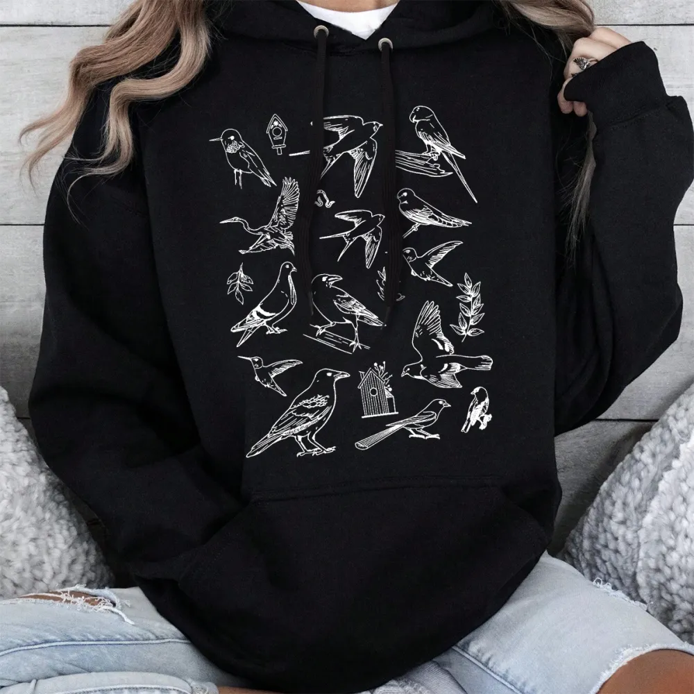 BIRDS PATTERN PRINTED HOODIE