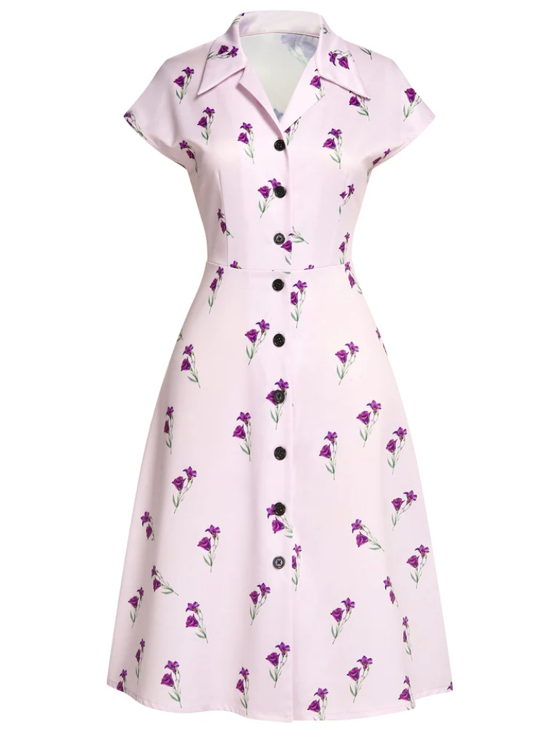 PURPLE 1940S PETUNIA LAPEL DRESS