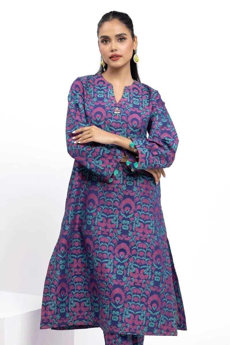 2 Piece Kurta Embroidered | Kurta & BPants | Color deep purple