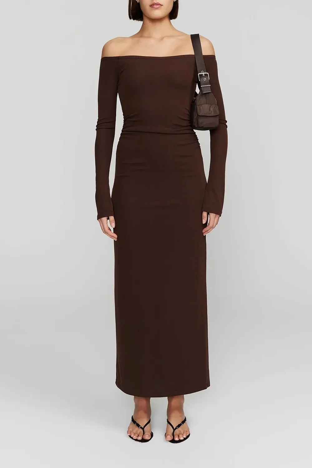 Frankie Carob LS Off Shoulder Midi Dress