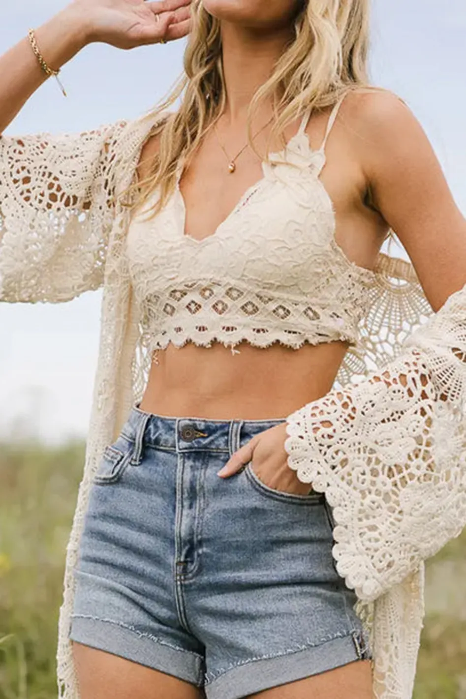 SOLARA SUNFLOWER CROCHETED KIMONO