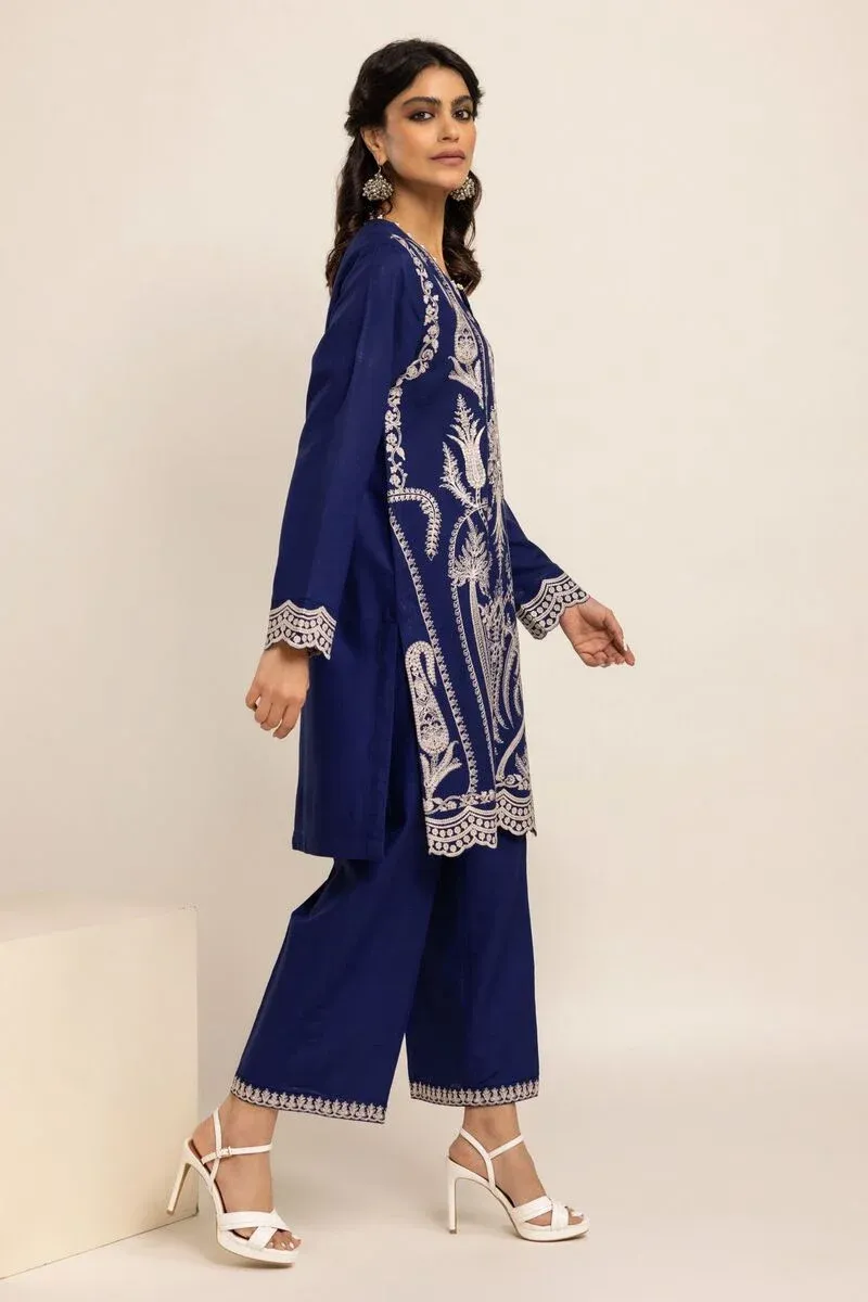 3 Piece Kurta Embroidered | Dupatta& Bottom & Tops | Color indigo