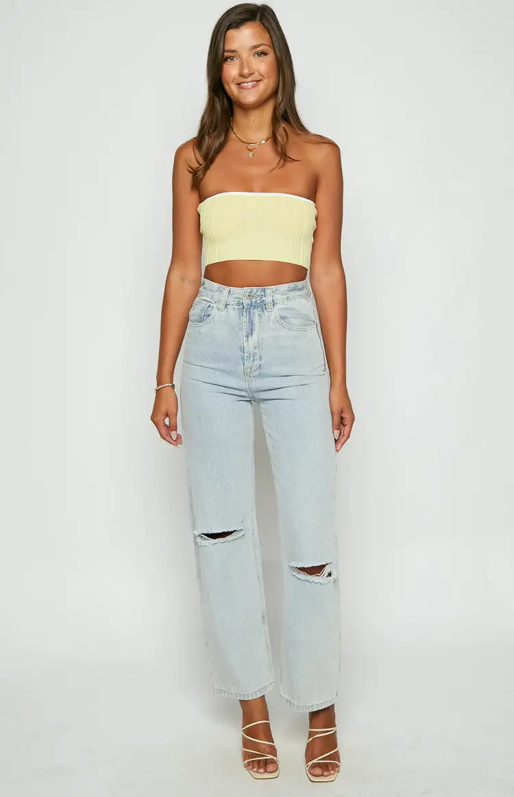 Pia Yellow Contrast Bind Knit Tube Top