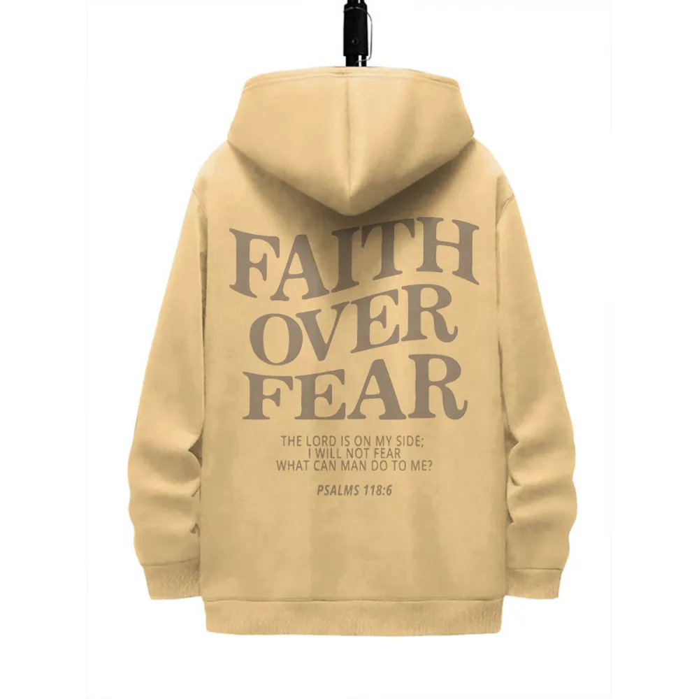 FAITH OVER FEAR PATTERN PRINTED HOODIE