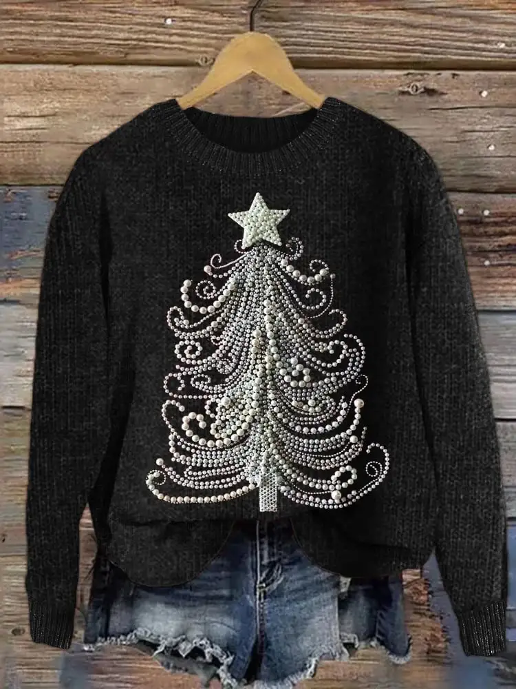 Women's Classy Christmas Tree Print Crew Neck Sweatshirt