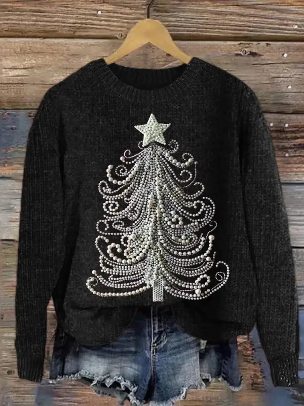 Women's Classy Christmas Tree Print Crew Neck Sweatshirt