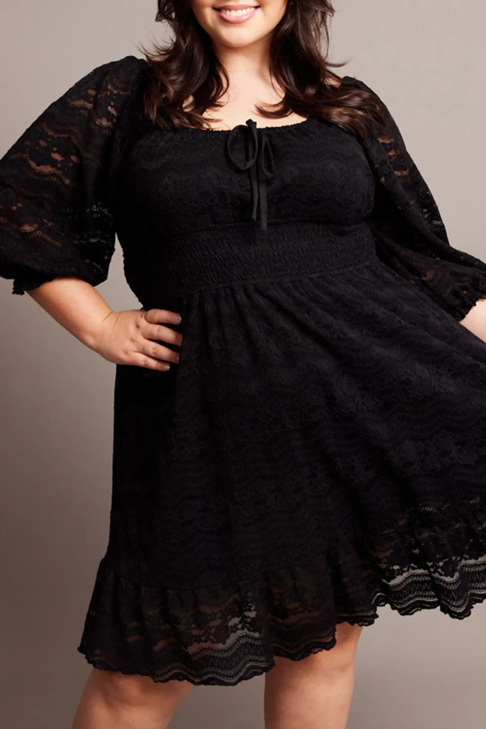 Black Half Sleeve Lace Minidress