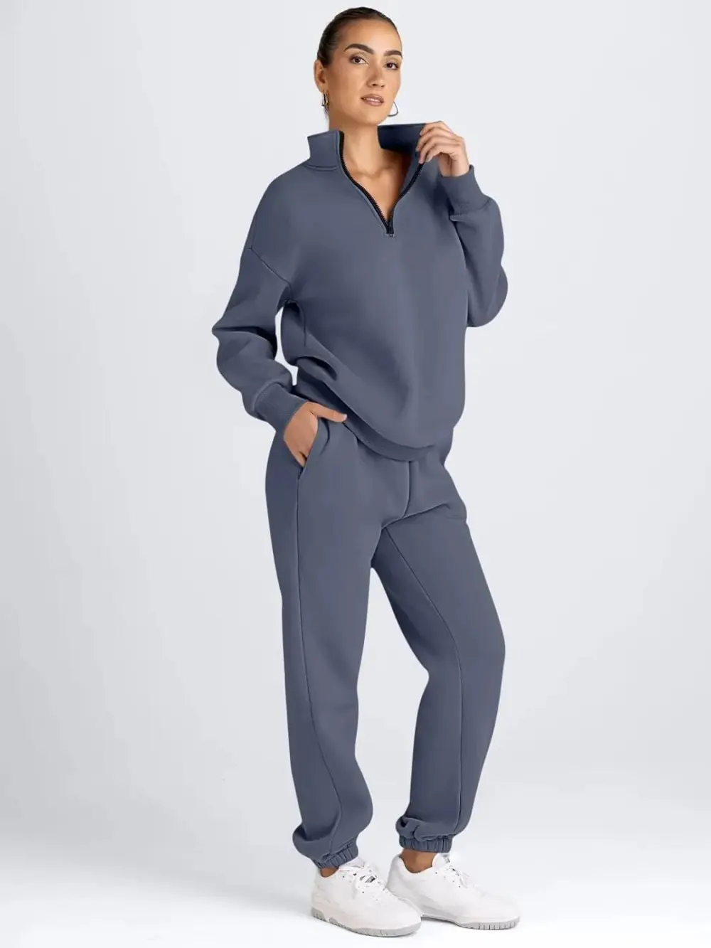 2 Piece Sweatsuits Long Sleeve Half Zip Pullover and Baggy Sweatpants