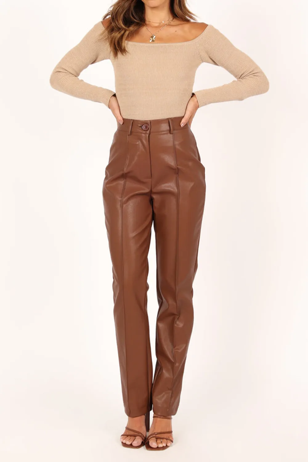 SANDY FAUX LEATHER PANTS - CHOCOLATE BROWN