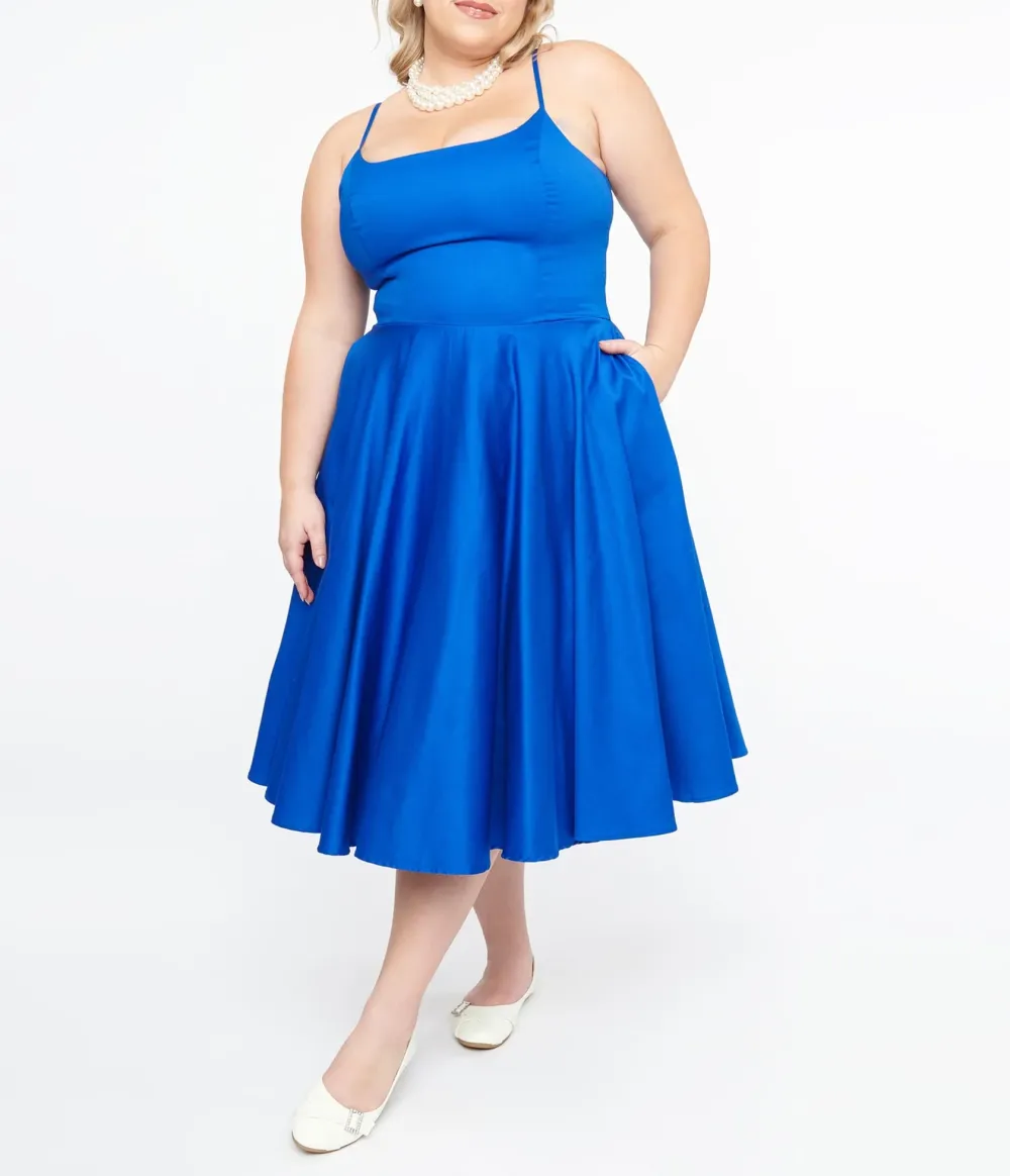 1950s Cobalt Blue Cotton Swing Dress