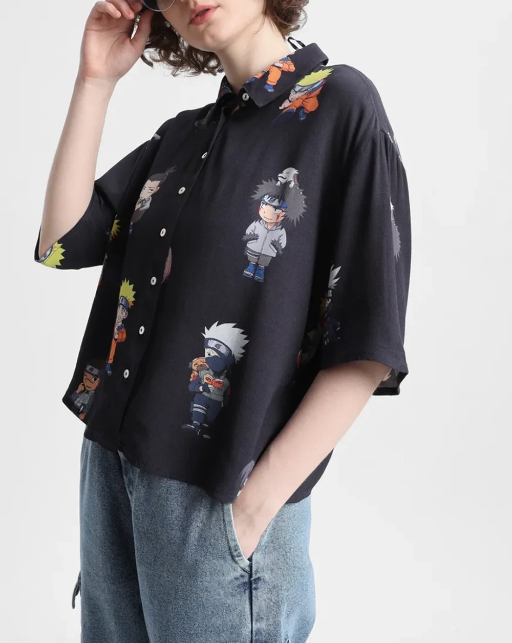 ONLY X NARUTO Black Chibi Printed Shirt