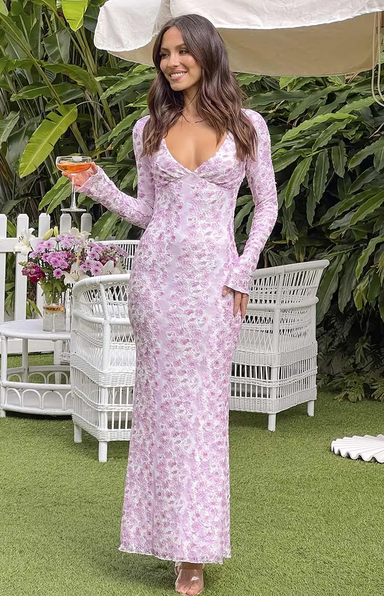 Zach Pink Long Sleeve Maxi Dress