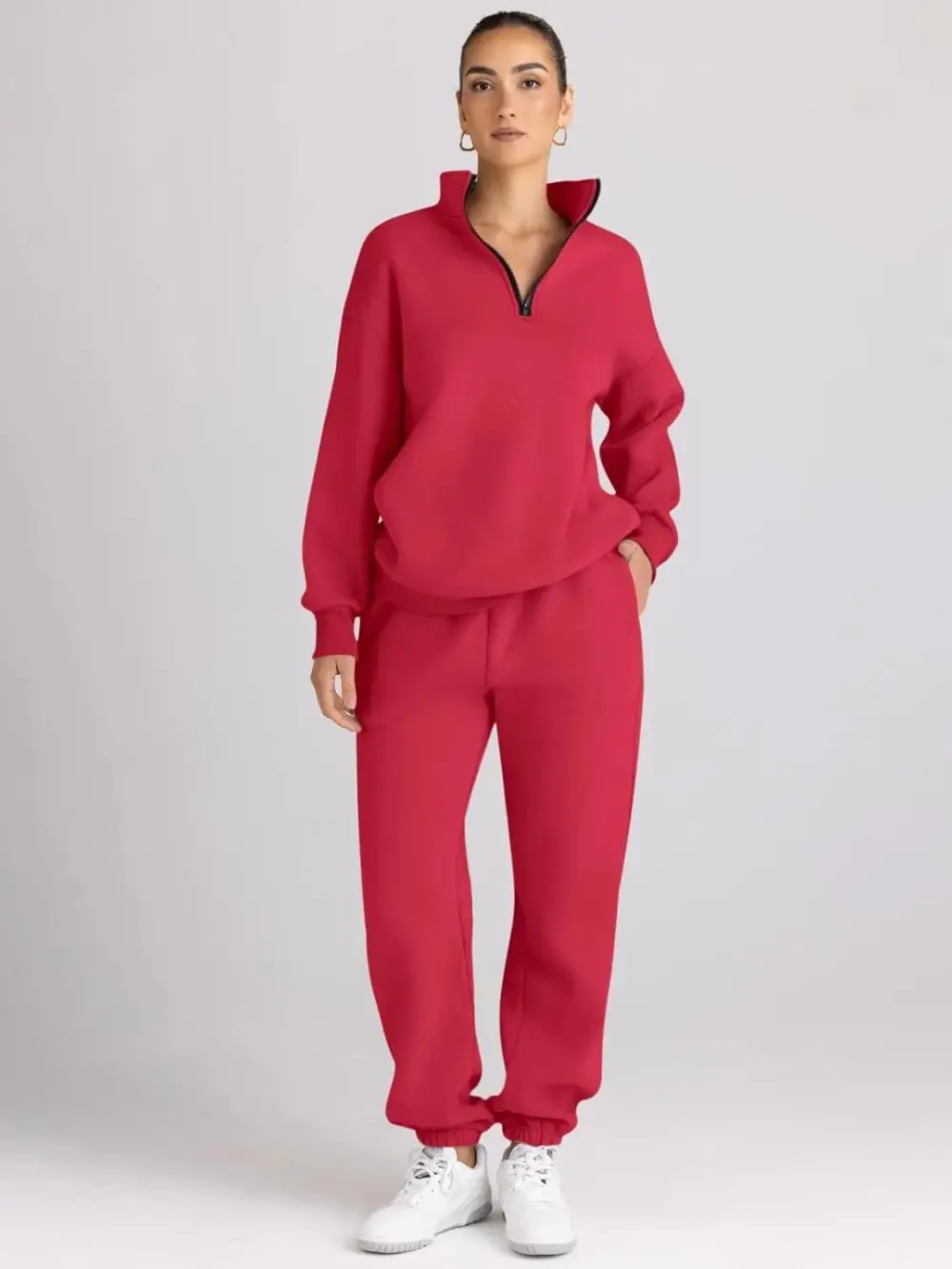 2 Piece Sweatsuits Long Sleeve Half Zip Pullover and Baggy Sweatpants