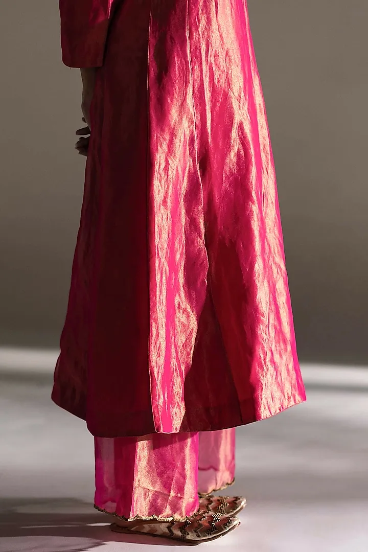 Magenta Silk Woven Embroidered Kurta Set