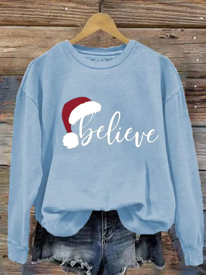 Women's Merry Christmas Christmas Believe Printed Sweatshirt