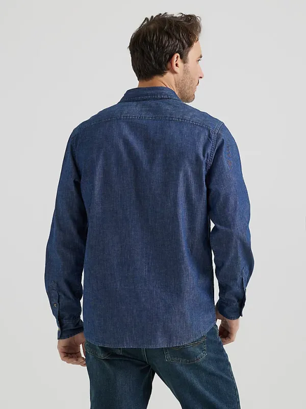 MEN’S WRANGLER® LONG SLEEVE TWILL/DENIM SHIRT IN RINSE