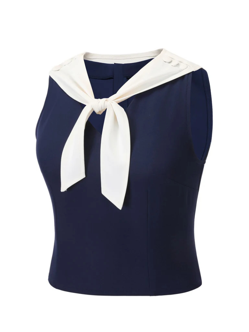 NAVY BLUE 1950S SOLID SAILOR COLLAR BLOUSE