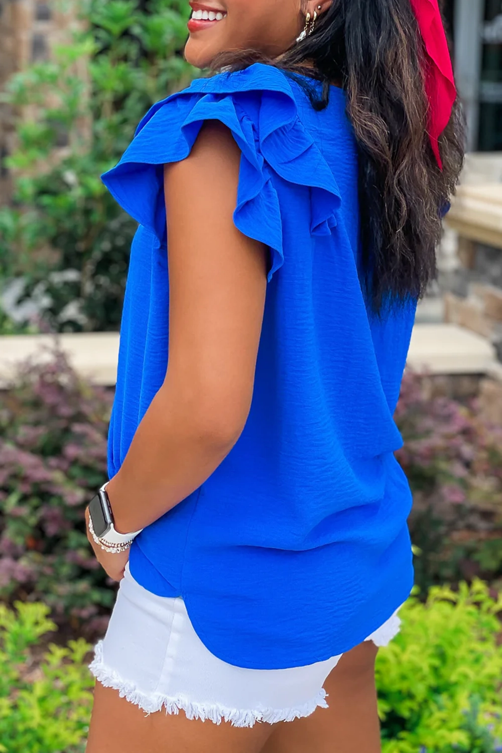 Blue V-neck top