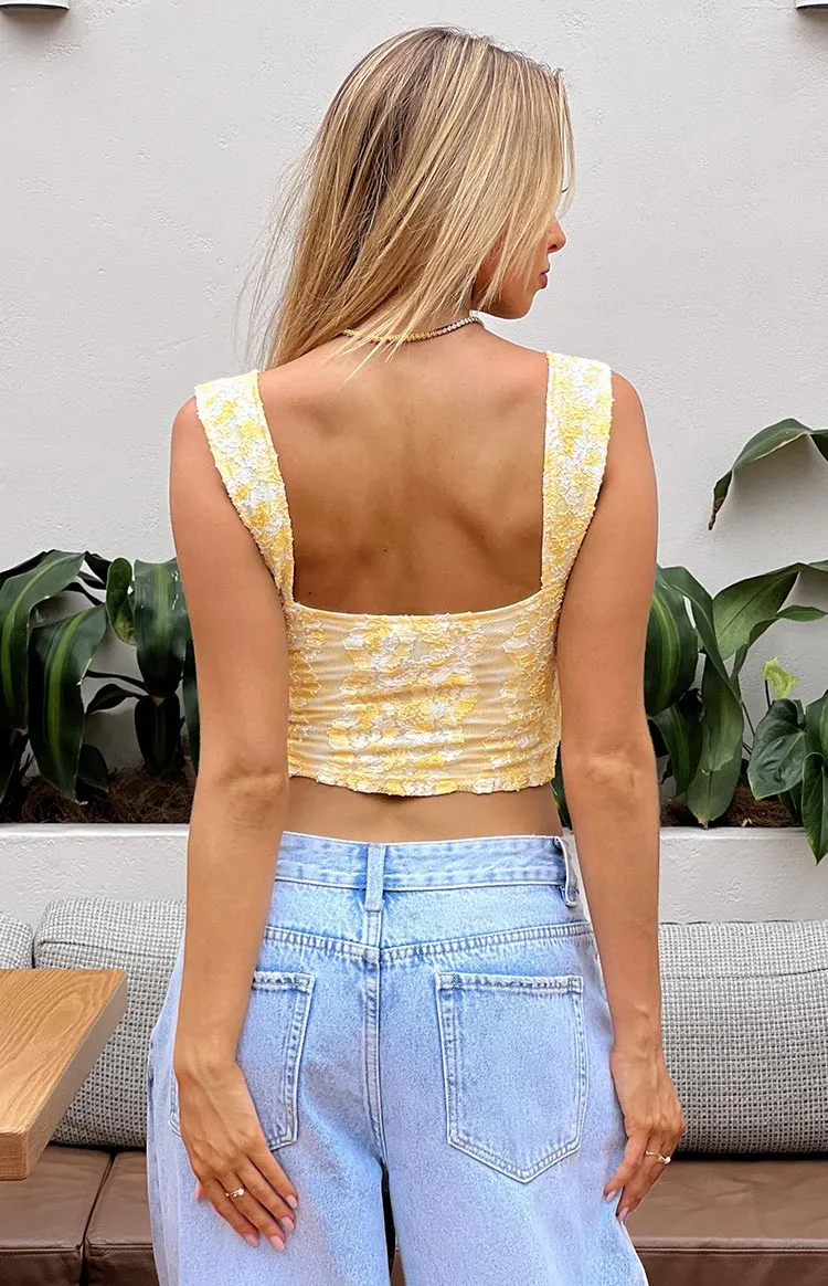 Vida Yellow Lace Bow Top