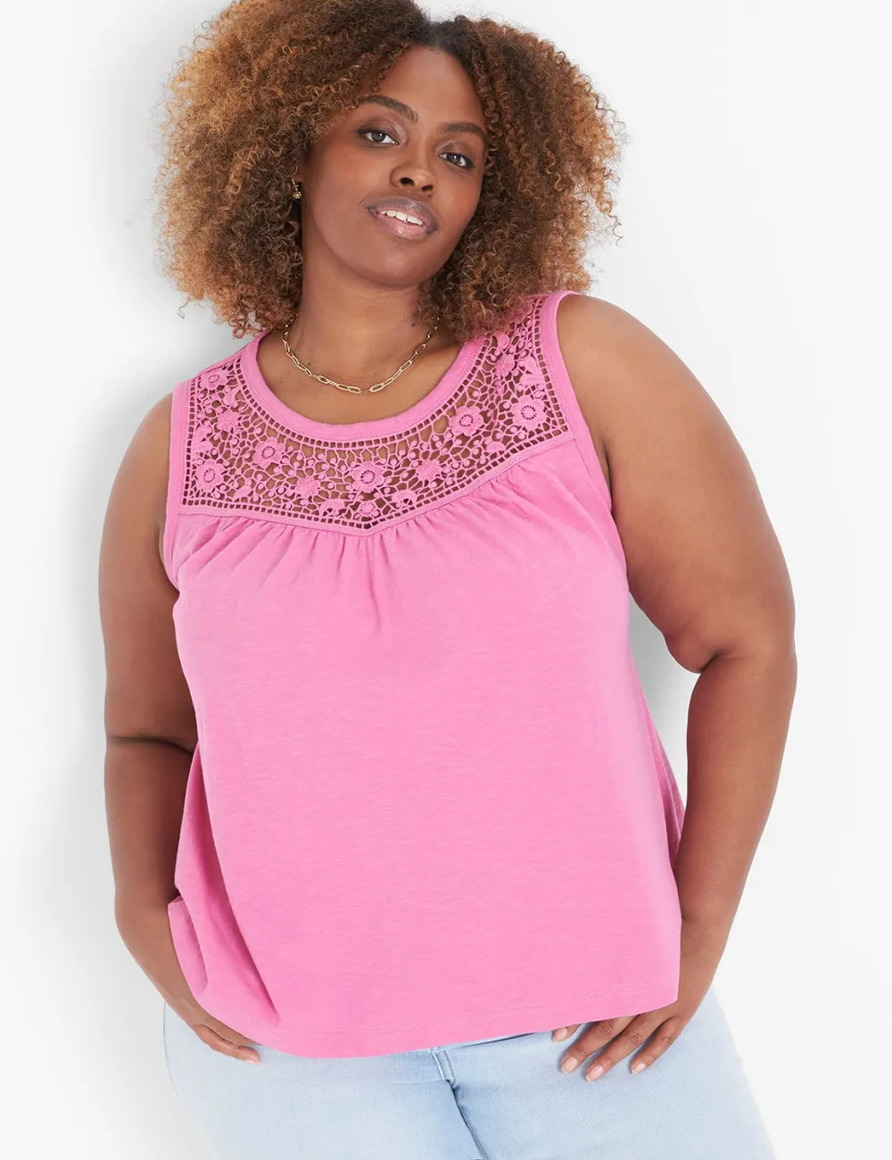 Swing Lace-Yoke Tank Top