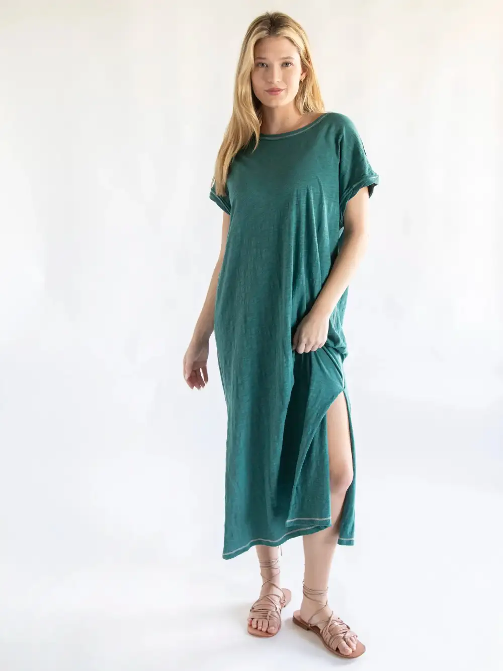 Frankie Knit Tee Midi Dress - Sea Green