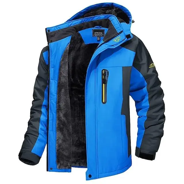 Men's Hoodie Jacket Ski Jacket Hiking Fleece Jacket Winter Outdoor Thermal Warm Fleece Lining Waterproof Windproof Outerwear Windbreaker Softshell Jacket Coat Skiing Ski Snowboard Fishing Black